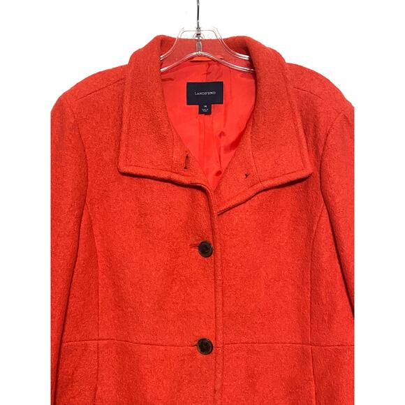 Lands End Jacket Orange Boiled Wool Rayon Blend Three Button Womens 14 Lined - Picture 2 of 9